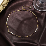 Collar chapado en oro de 18 quilates con revestimiento de cobre y perlas de agua dulce geométricas elegantes