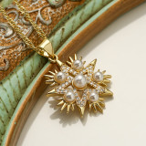 Collar con colgante chapado en oro de 18 quilates con incrustaciones de cobre de color sólido y estilo simple