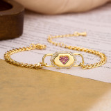 Pulseras chapadas en oro de 18K con incrustaciones de cobre y forma de corazón de ojo de diablo cruzado de estilo Simple Retro