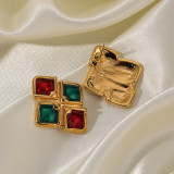 1 par de pendientes chapados en oro de 18 quilates con revestimiento de esmalte de bloque de Color de estilo Vintage estilo Simple
