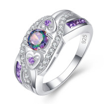 Venta caliente transfronteriza anillo en forma de corazón de amor de diamante púrpura anillo de boda de cuatro garras europeo y americano adorno de AliExpress de deseo de Amazon para mujer