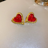 1 par de pendientes de resina de perlas artificiales con incrustaciones de cobre y flores en forma de corazón redondo Retro