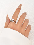 Anillo abierto Chapado en plata con incrustaciones de cobre, rectangular, estilo Simple, 1 pieza