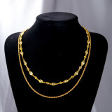 Collares de doble capa chapados en oro de 18 quilates con incrustaciones de acero inoxidable de color sólido de estilo simple