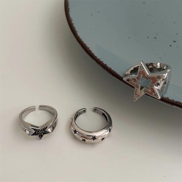 Anillo abierto con baño de cobre y estrella retro
