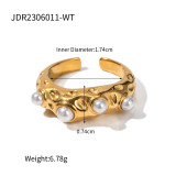 Anillos abiertos chapados en oro de 18 quilates con revestimiento de acero inoxidable con perlas estilo IG
