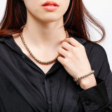 Conjunto de collar y pulsera con cuentas redondas pequeñas de acero y titanio de estilo coreano, joyería al por mayor