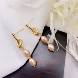 1 par de pendientes colgantes de perlas con incrustaciones de cobre geométricos elegantes