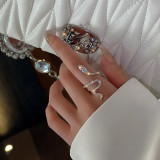 Anillos abiertos chapados en plata con diamantes de imitación con incrustaciones de cobre y serpiente brillante de estilo fresco