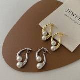 1 par de pendientes de perlas artificiales de cobre con incrustaciones curvas de estilo Simple