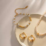 1 pieza Pulseras de moda redondas de acero inoxidable con cuentas y revestimiento de perlas