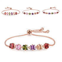 Pulseras chapadas en oro rosa con incrustaciones de cobre y circonitas con gotas de agua cuadradas dulces