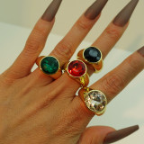 Anillo Abierto De Circonita Con Chapado De Cobre Redondo De Moda