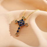 Collar con colgante chapado en oro con incrustaciones de cobre y cruz de estilo simple informal