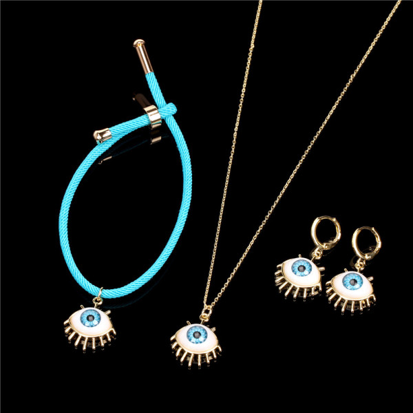Conjunto de pendientes, collar y pulsera trenzada ajustable con ojo de moda
