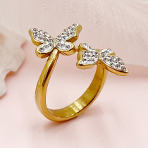 Anillos abiertos de circón chapados en oro de acero inoxidable con mariposa dulce romántica clásica a granel