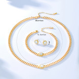 Conjunto de 3 piezas de collar y pulsera con forma de oreja de circón de oro de 18 quilates galvanizado de cobre simple a la moda