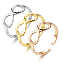 Nuevo anillo de pareja de oro de 24 quilates de acero titanio con lazo de 8 caracteres a la moda
