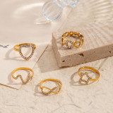Anillos de diamantes de imitación chapados en oro de 18K de acero inoxidable con forma de corazón de ondas geométricas de viaje de estilo simple a granel