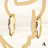 1 par de lujosos pendientes de aro chapados en oro de 18 quilates con incrustaciones de círculos brillantes y circonitas de cobre