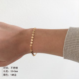 Pulsera de cadena de disco de moda para mujer, pulseras chapadas en oro de acero titanio 316L, joyería al por mayor
