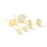 Pendientes de cobre con incrustaciones asimétricas de circón, aretes de cobre con forma de avión y sol, nubes dulces, 3 pares