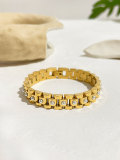 Venta al por mayor de pulseras de perlas artificiales chapadas en oro de 18 quilates con incrustaciones geométricas de acero inoxidable estilo Retro Hip-Hop al por mayor