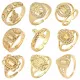 Anillos abiertos chapados en oro con incrustaciones de cobre y letras cruzadas retro