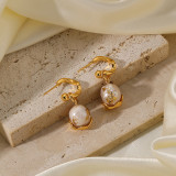 Pendientes colgantes chapados en oro de 18K, elegantes y lujosos, con incrustaciones irregulares, perlas de agua dulce de cobre, 1 par