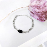 Europeo y americano simple nuevo acero inoxidable titanio acero ágata natural piedra pareja pulsera hombres y mujeres joyería al por mayor comercio exterior exclusivo