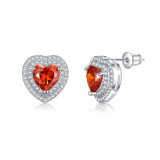 1 par de pendientes elegantes y bonitos con forma de corazón redondo con incrustaciones de circonita de cobre