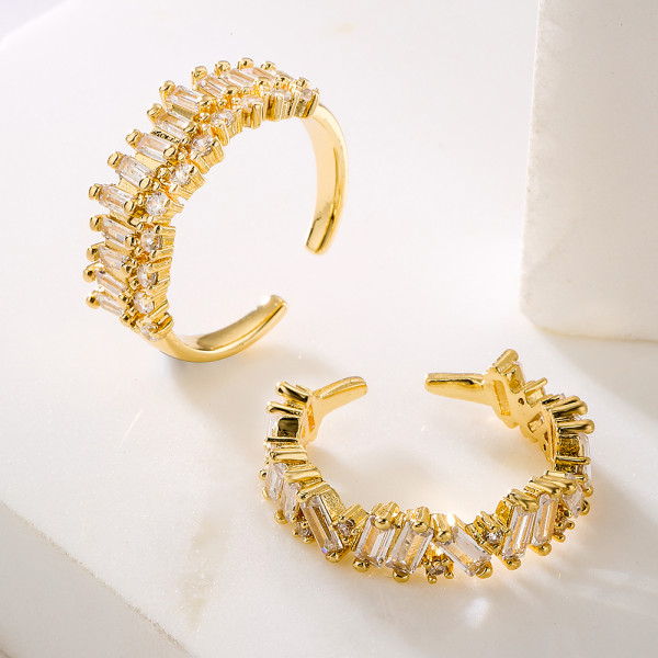 Anillo Abierto De Circón Con Incrustaciones De Cobre Redondo De Moda 1 Pieza