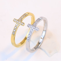 Anillos de diamantes de imitación con incrustaciones de acero y titanio con cruz de estilo simple 1 pieza