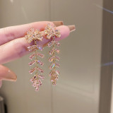 Pendientes colgantes de perlas artificiales con diamantes de imitación artificiales de cobre y nudo de lazo de flor dulce 1 par