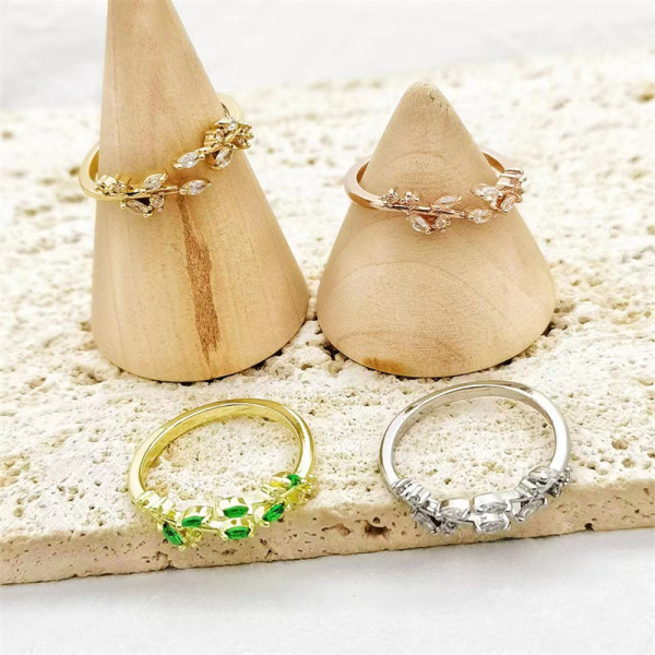 Anillos de circón con incrustaciones de cobre de hoja de estilo simple