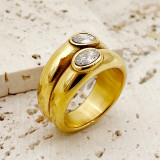 Anillos chapados en oro de circón con incrustaciones de acero inoxidable geométrico estilo vintage Glam