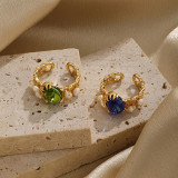 Anillos abiertos chapados en oro de 18 quilates con incrustaciones de perlas de cobre redondas estilo IG