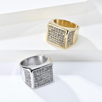 Anillos de piedras preciosas artificiales chapados en oro de acero titanio geométrico de estilo clásico a granel