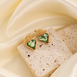 1 par de pendientes elegantes chapados en forma de corazón redondo con incrustaciones de ágata de cobre y circonita chapados en oro de 18 quilates