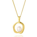 Collar con colgante chapado en oro de 18 quilates con incrustaciones de perlas de imitación de acero inoxidable con forma de corazón ovalado redondo estilo IG