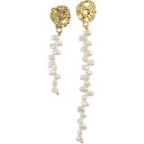 1 par de pendientes colgantes de perlas de agua dulce con incrustaciones de cobre geométricas de moda