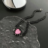 Collar de piedras preciosas artificiales con incrustaciones de cobre en forma de corazón de Streetwear