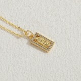 Elegante y lujoso collar con colgante de circonio chapado en oro de 14 quilates con retrato rectangular de estilo clásico a granel