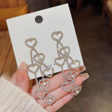 Pendientes colgantes con forma de corazón de cobre, diamantes de imitación, perlas, piedras preciosas artificiales, 1 par