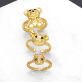 Anillos abiertos chapados en oro lindo del Zircon 18K del embutido de cobre del oso
