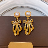 1 par de pendientes colgantes de perlas de cobre con incrustaciones de gotas de agua Retro elegantes
