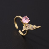 Anillo de circonio rosa de estilo romántico bonito, anillo ajustable abierto de moda de lujo asequible, diseño creativo Retro para mujer