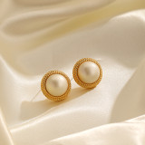 1 par de pendientes chapados en oro de 18 quilates con incrustaciones geométricas de estilo francés estilo Vintage, perlas artificiales de cobre