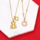 Collar de circón con incrustaciones de cobre chapado en oro con doble colgante simple Luna Estrella Oso