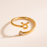 Anillo abierto con circonita chapada en oro y acero inoxidable con símbolo de constelación de estilo simple, 1 pieza